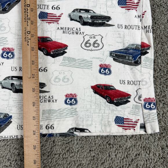 VINTAGE Route 66 Polo Shirt Mens Extra Large White Muscle Car All Over Print - Picture 8 of 10